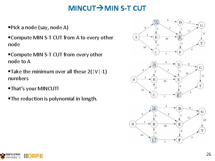 MINCUT MIN S-T CUT §Pick a node (say, node A) §Compute MIN S-T CUT