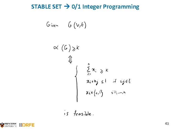 STABLE SET 0/1 Integer Programming 43 