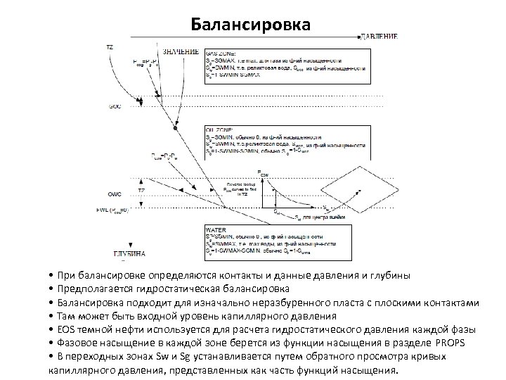 Балансировка • При балансировке определяются контакты и данные давления и глубины • Предполагается гидростатическая Балансировка • При балансировке определяются контакты и данные давления и глубины • Предполагается гидростатическая