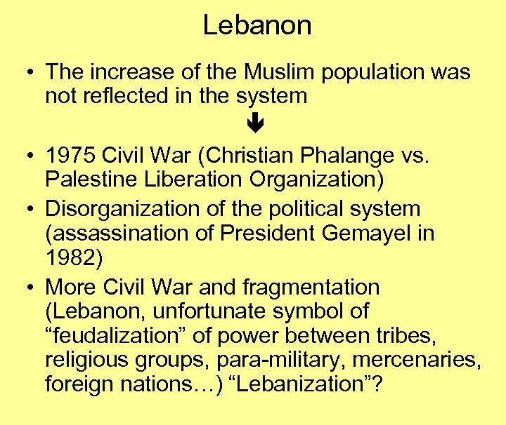 Lebanon • The increase of the Muslim population was not reflected in the system