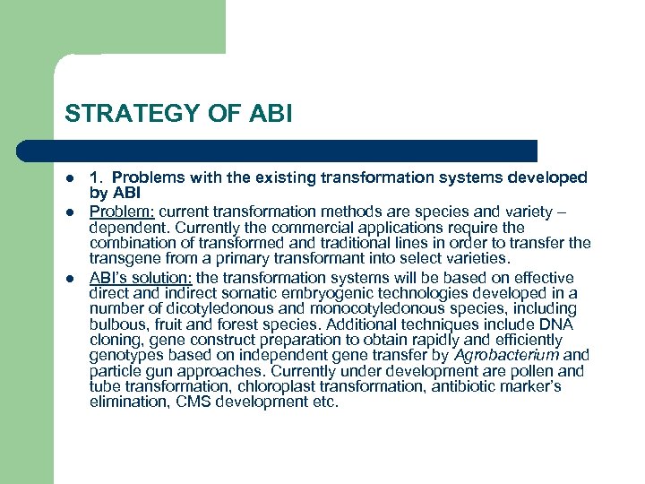STRATEGY OF ABI l l l 1. Problems with the existing transformation systems developed