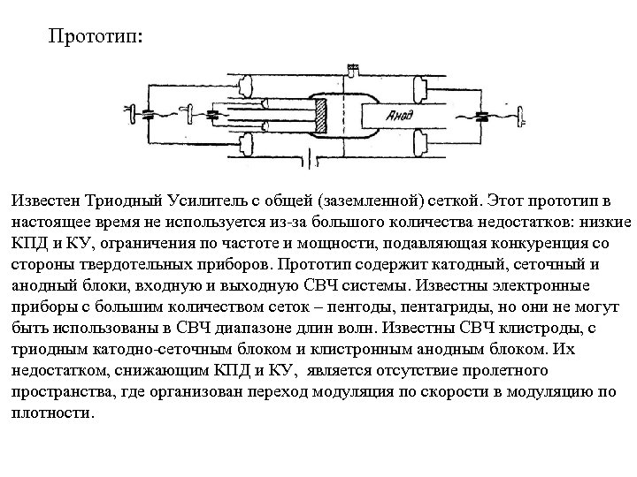 Прототип: Известен Триодный Усилитель с общей (заземленной) сеткой. Этот прототип в настоящее время не