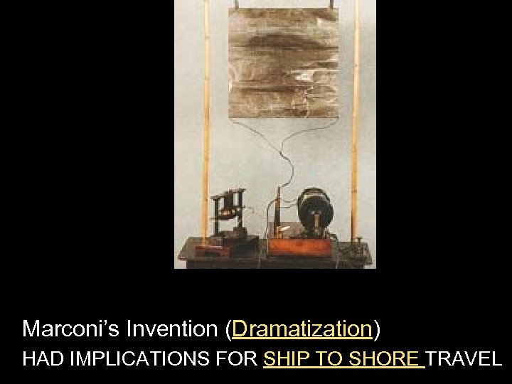 Marconi’s Invention (Dramatization) HAD IMPLICATIONS FOR SHIP TO SHORE TRAVEL 