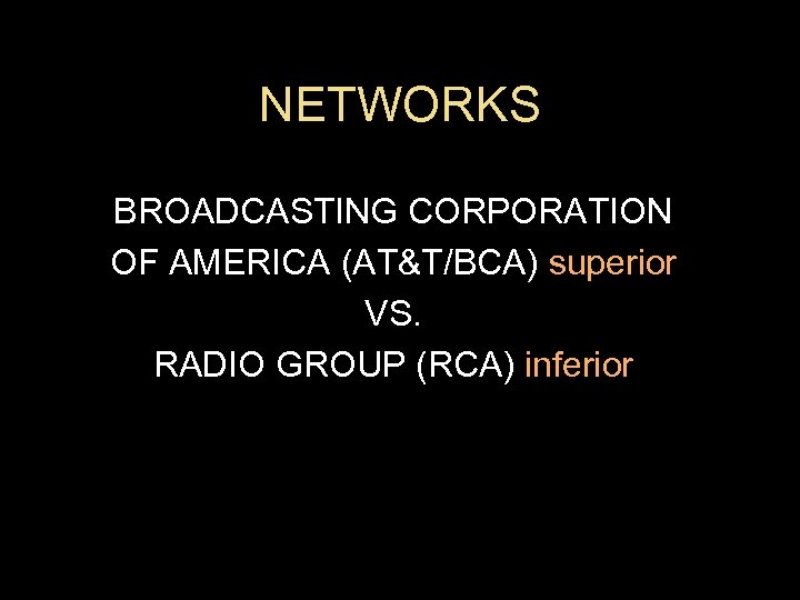 NETWORKS BROADCASTING CORPORATION OF AMERICA (AT&T/BCA) superior VS. RADIO GROUP (RCA) inferior 