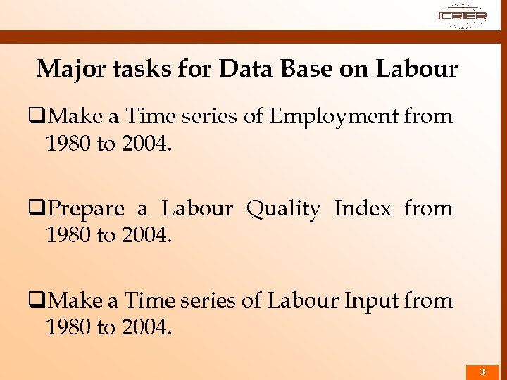Major tasks for Data Base on Labour q. Make a Time series of Employment