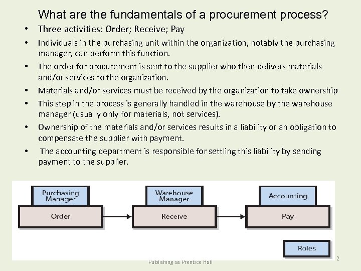 What are the fundamentals of a procurement process? • Three activities: Order; Receive; Pay