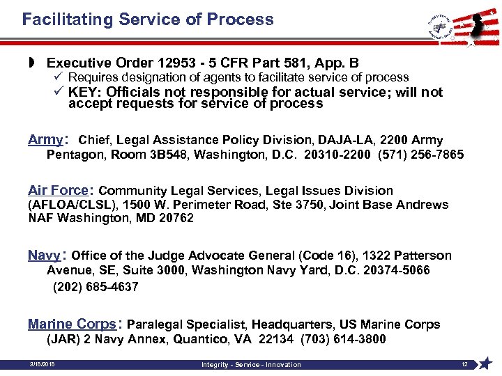 Facilitating Service of Process » Executive Order 12953 - 5 CFR Part 581, App.