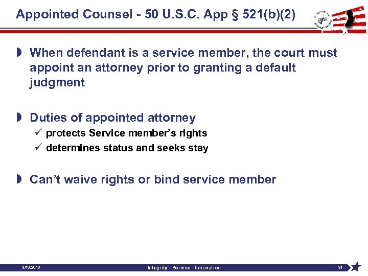 Appointed Counsel - 50 U. S. C. App § 521(b)(2) » When defendant is
