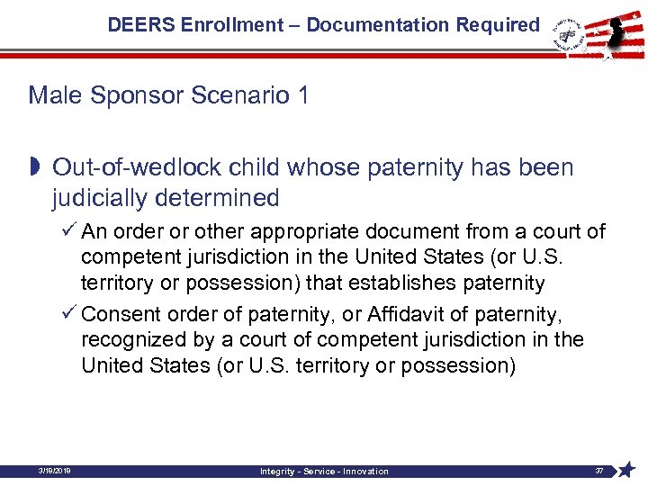 DEERS Enrollment – Documentation Required Male Sponsor Scenario 1 » Out-of-wedlock child whose paternity