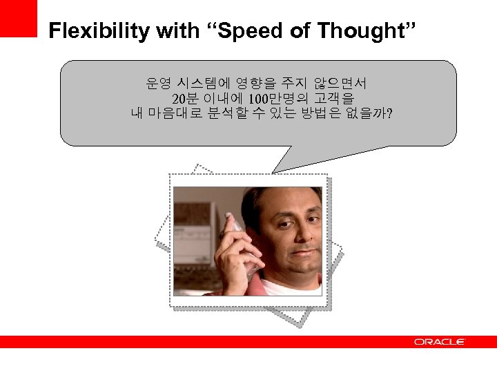 Flexibility with “Speed of Thought” 운영 시스템에 영향을 주지 않으면서 20분 이내에 100만명의 고객을