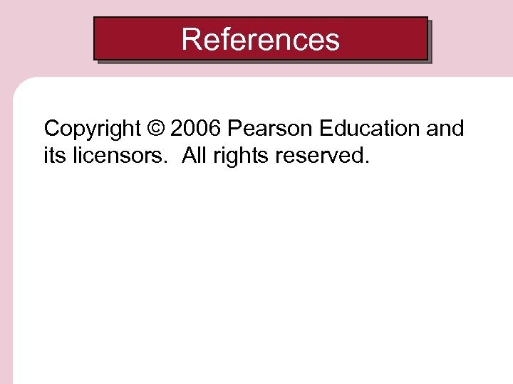 References Copyright © 2006 Pearson Education and its licensors. All rights reserved. 