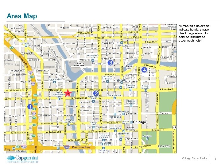 Area Map Numbered blue circles indicate hotels, please check page eleven for detailed information