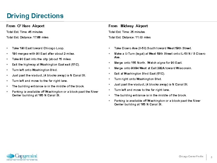 Driving Directions From O’ Hare Airport From Midway Airport Total Est. Time: 45 minutes