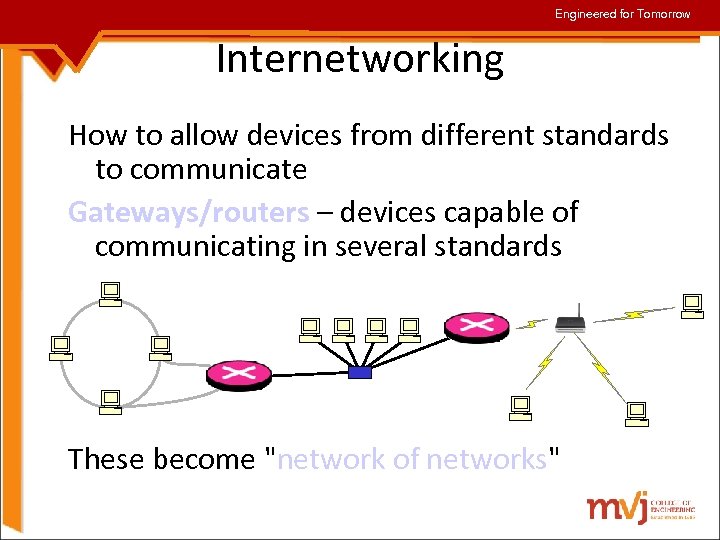 Engineered for Tomorrow Internetworking How to allow devices from different standards to communicate Gateways/routers