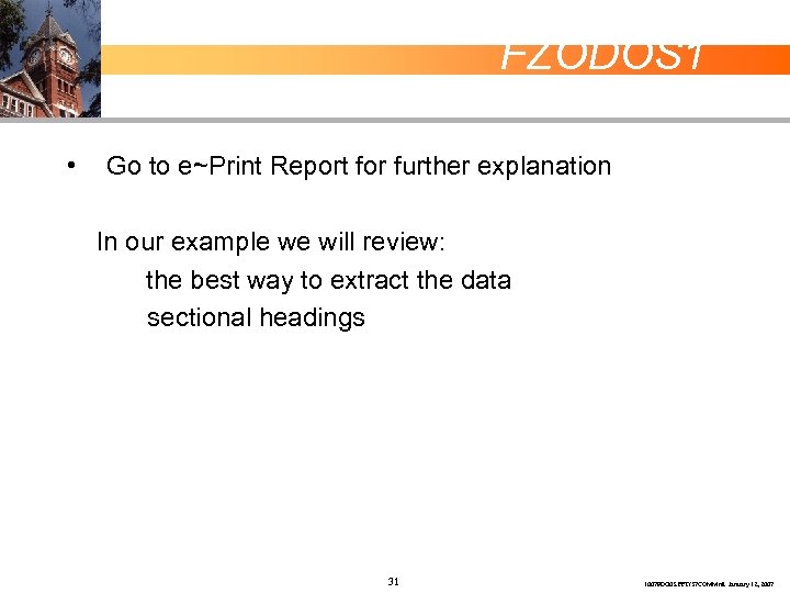 FZODOS 1 • Go to e~Print Report for further explanation In our example we
