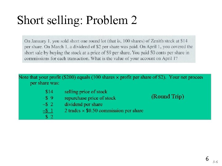 Short selling: Problem 2 (Round Trip) 6 3 -6 