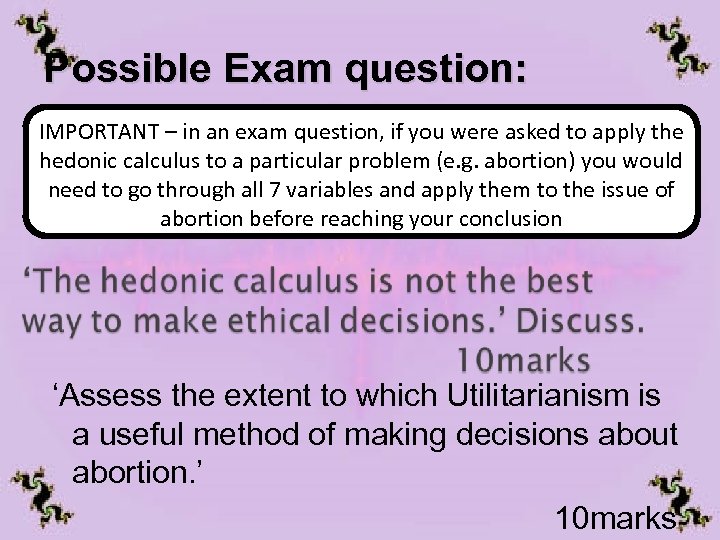 Possible Exam question: IMPORTANT – in an exam question, if you were asked to