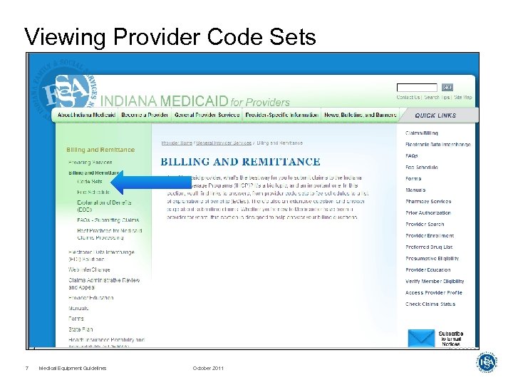 Viewing Provider Code Sets 7 Medical Equipment Guidelines October 2011 