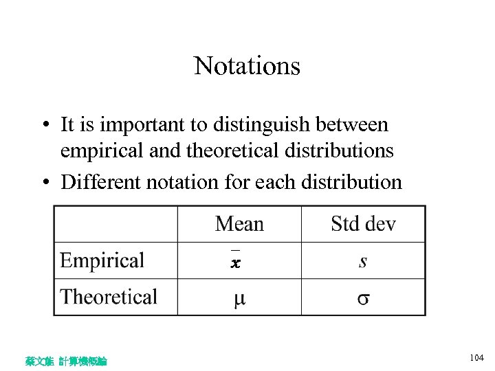 Notations • It is important to distinguish between empirical and theoretical distributions • Different