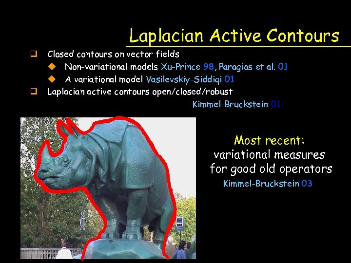 Laplacian Active Contours q q Closed contours on vector fields u Non-variational models Xu-Prince