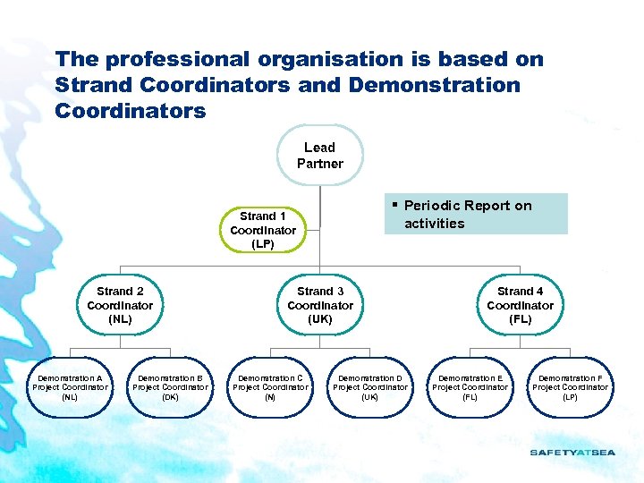The professional organisation is based on Strand Coordinators and Demonstration Coordinators Lead Partner §