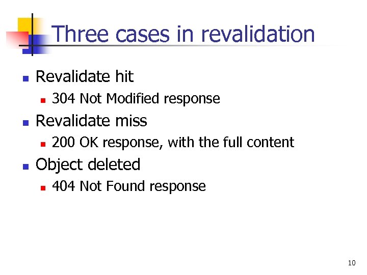 Three cases in revalidation n Revalidate hit n n Revalidate miss n n 304