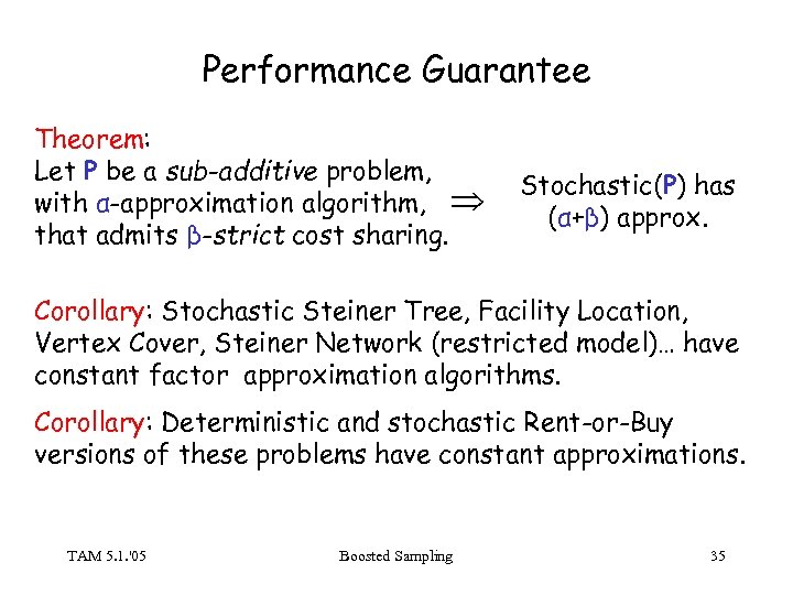 Performance Guarantee Theorem: Let P be a sub-additive problem, with α-approximation algorithm, that admits