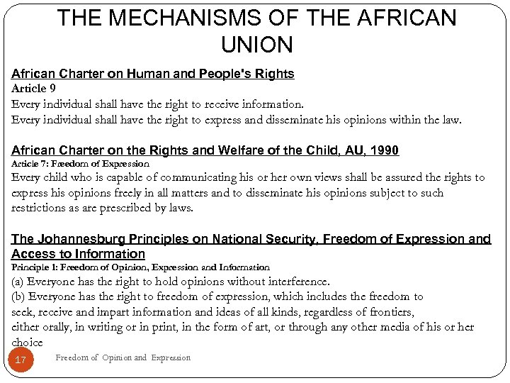 THE MECHANISMS OF THE AFRICAN UNION African Charter on Human and People's Rights Article