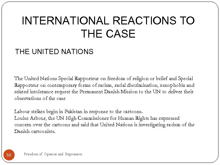 INTERNATIONAL REACTIONS TO THE CASE THE UNITED NATIONS The United Nations Special Rapporteur on