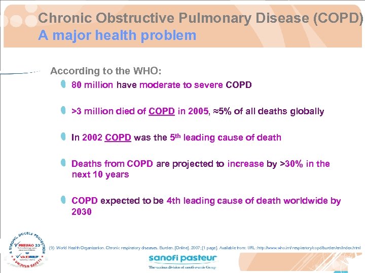 Chronic Obstructive Pulmonary Disease (COPD) A major health problem According to the WHO: 80