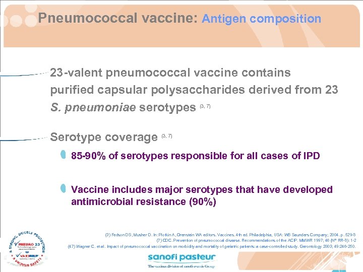 Pneumococcal vaccine: Antigen composition 23 -valent pneumococcal vaccine contains purified capsular polysaccharides derived from