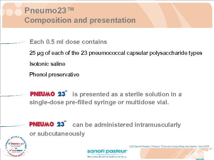Pneumo 23™ Composition and presentation Each 0. 5 ml dose contains 25 µg of