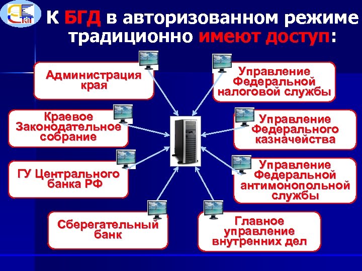 К БГД в авторизованном режиме традиционно имеют доступ: Администрация края Управление Федеральной налоговой службы