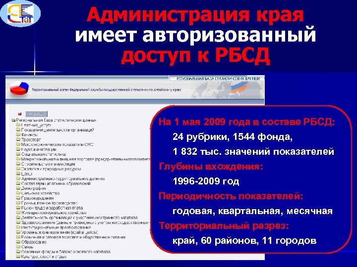 Администрация края имеет авторизованный доступ к РБСД На 1 мая 2009 года в составе