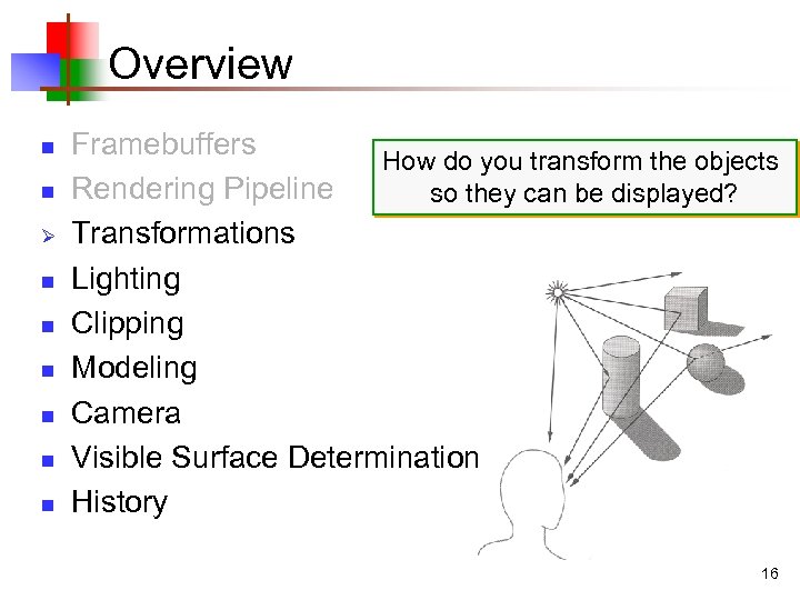 Overview n n Ø n n n Framebuffers How do you transform the objects