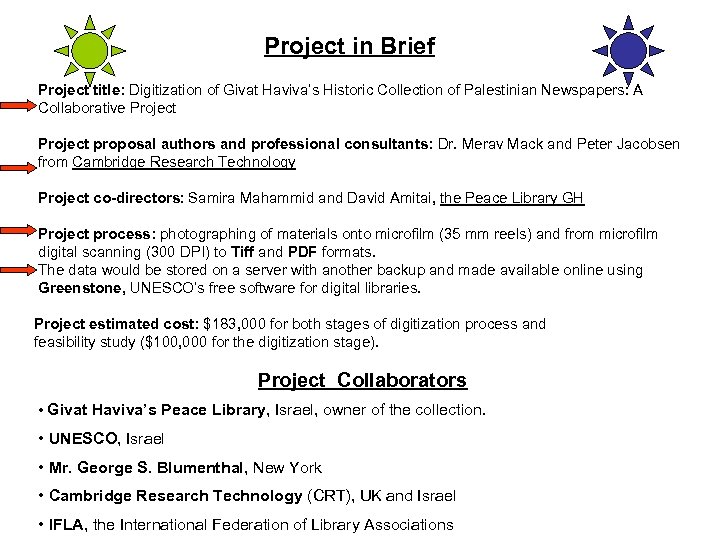 Project in Brief Project title: Digitization of Givat Haviva’s Historic Collection of Palestinian Newspapers: