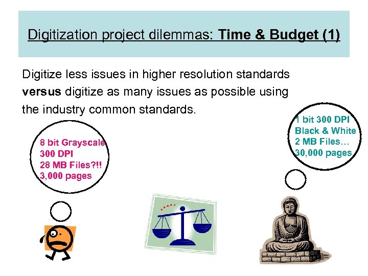 Digitization project dilemmas: Time & Budget (1) Digitize less issues in higher resolution standards