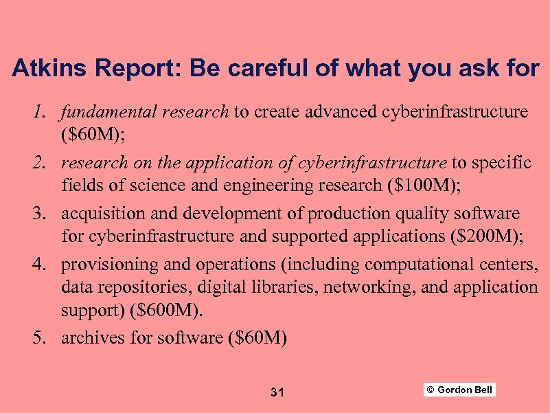 Atkins Report: Be careful of what you ask for 1. fundamental research to create