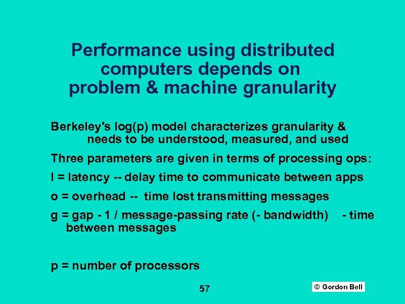 Performance using distributed computers depends on problem & machine granularity Berkeley's log(p) model characterizes