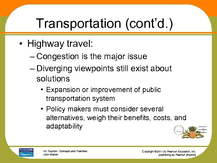 Transportation (cont’d. ) • Highway travel: – Congestion is the major issue – Diverging