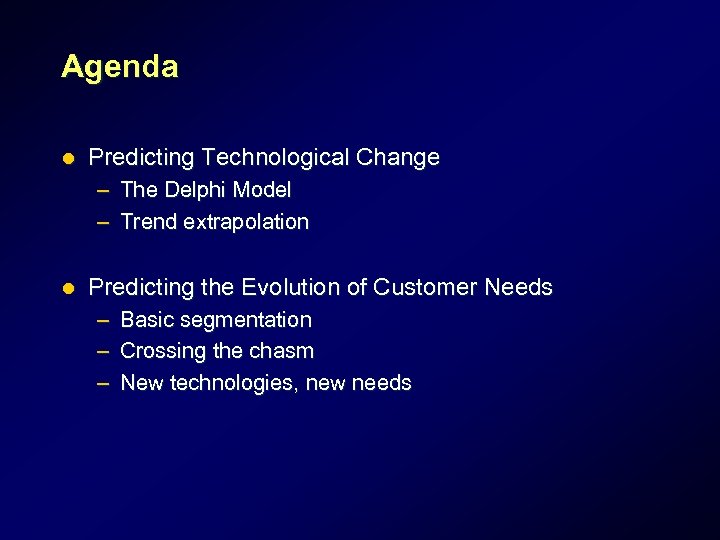 Agenda l Predicting Technological Change – The Delphi Model – Trend extrapolation l Predicting