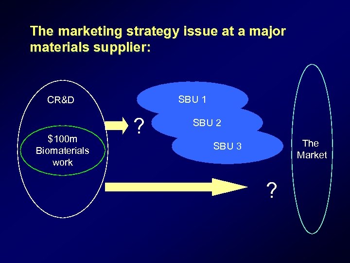 The marketing strategy issue at a major materials supplier: SBU 1 CR&D $100 m