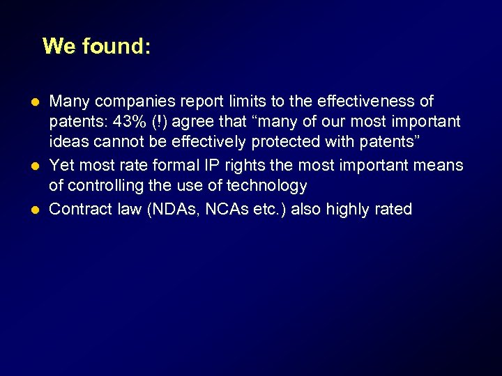 We found: Many companies report limits to the effectiveness of patents: 43% (!) agree