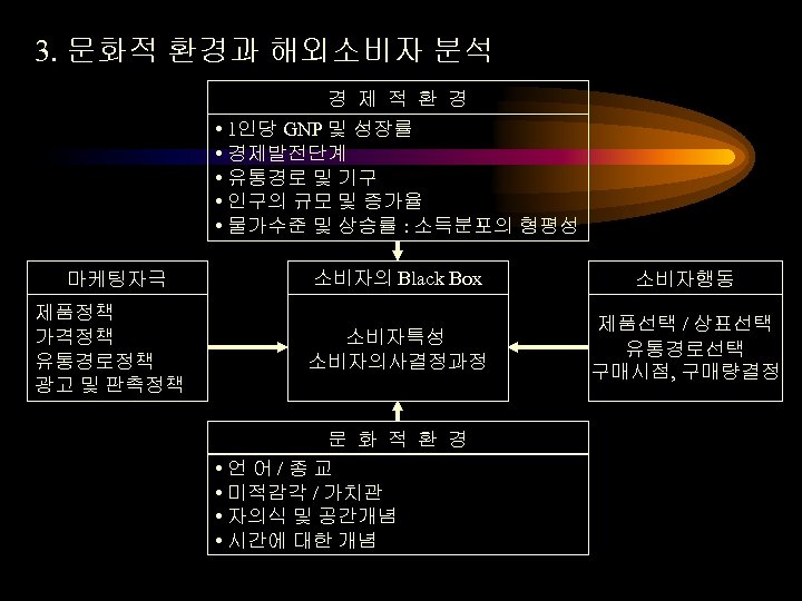 3. 문화적 환경과 해외소비자 분석 경 제 적 환 경 • 1인당 GNP 및