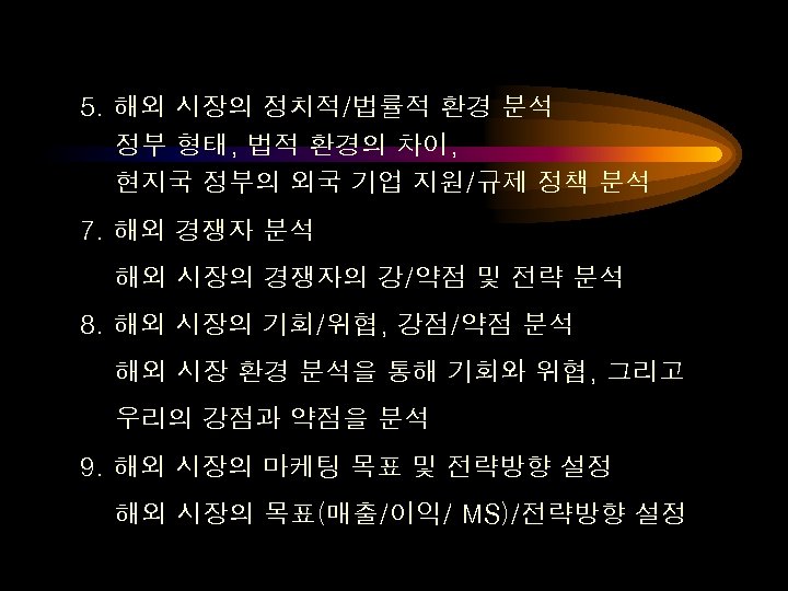 5. 해외 시장의 정치적/법률적 환경 분석 정부 형태, 법적 환경의 차이, 현지국 정부의 외국