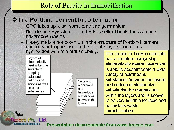 Role of Brucite in Immobilisation Ü In a Portland cement brucite matrix – OPC