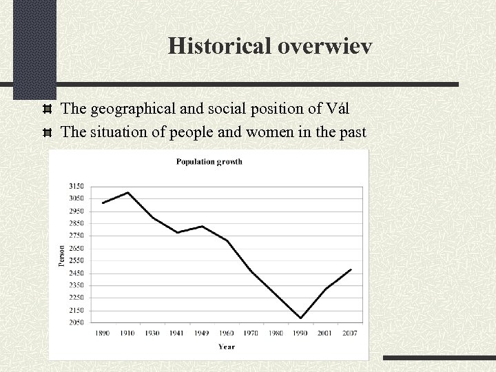 Historical overwiev The geographical and social position of Vál The situation of people and