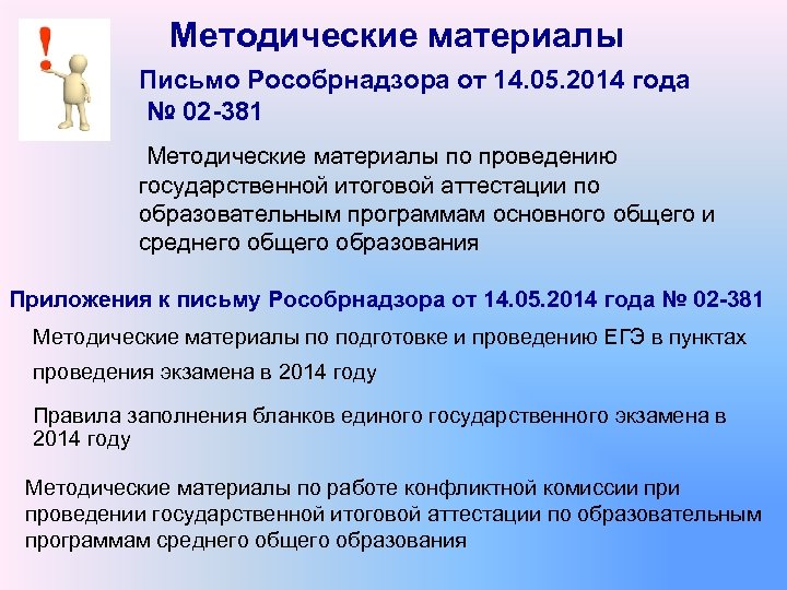 Методические материалы Письмо Рособрнадзора от 14. 05. 2014 года № 02 -381 Методические материалы