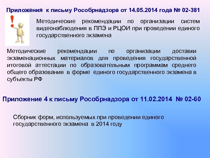 Приложения к письму Рособрнадзора от 14. 05. 2014 года № 02 -381 Методические рекомендации