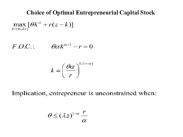 Choice of Optimal Entrepreneurial Capital Stock 